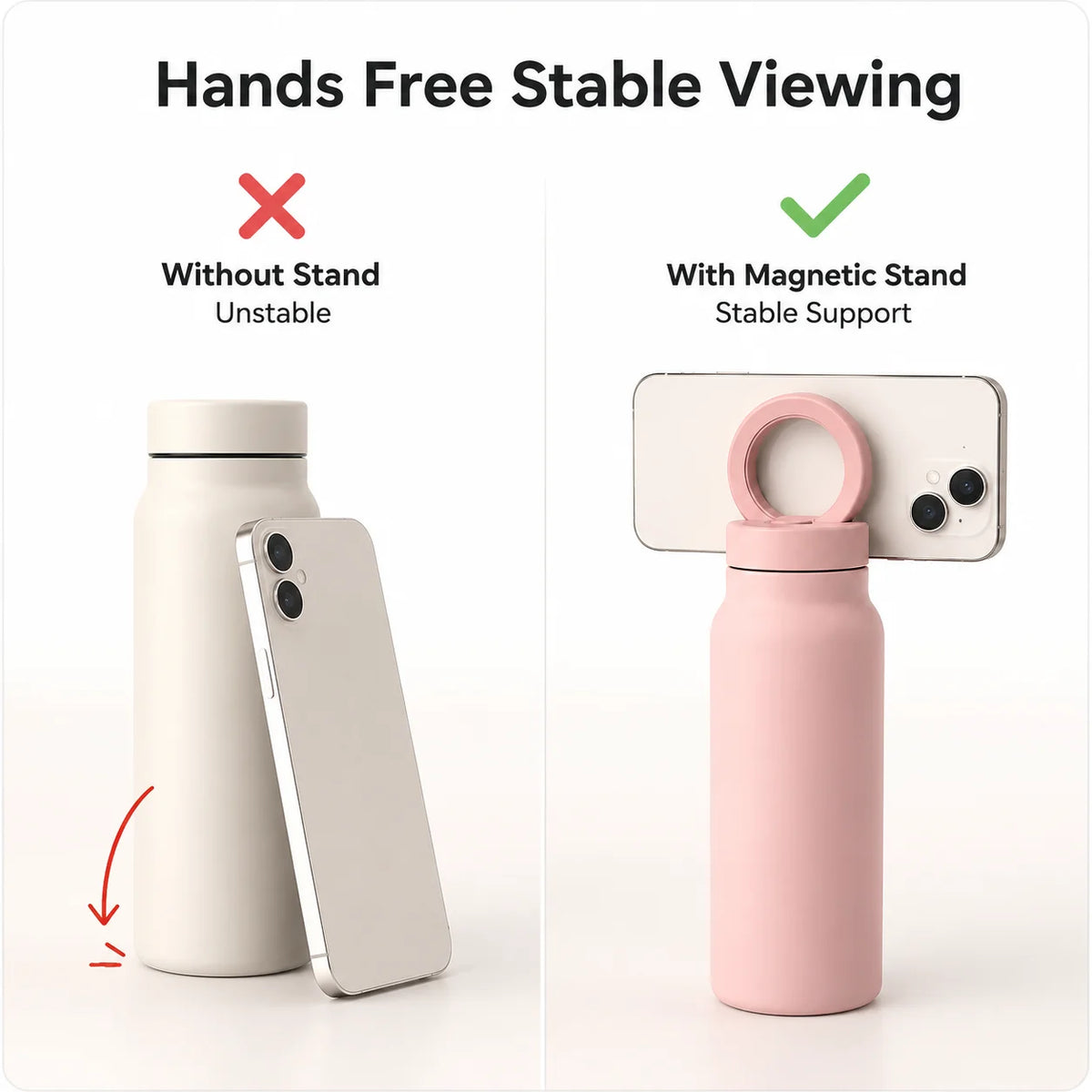 Water Bottle with Magnetic Phone Holder