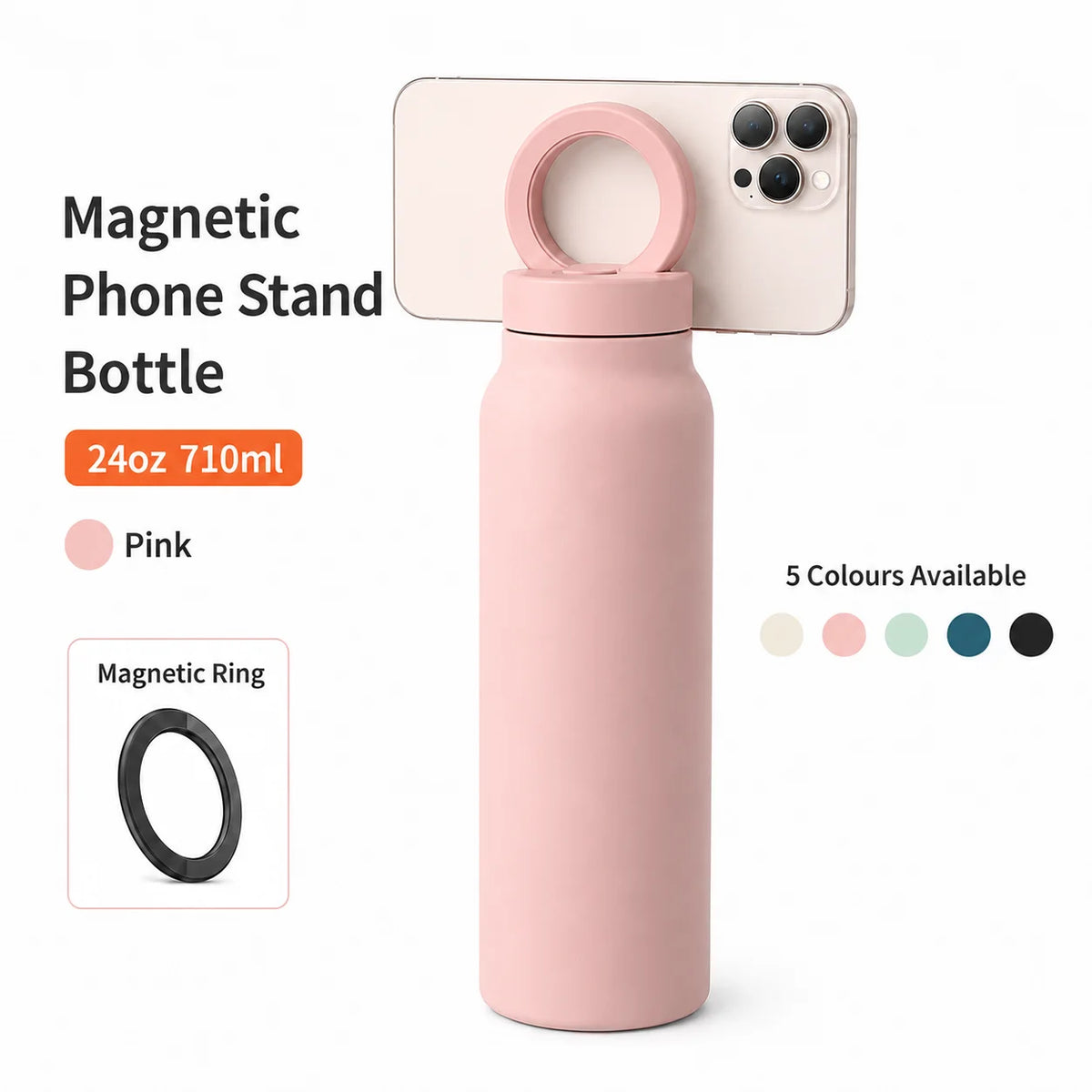 Water Bottle with Magnetic Phone Holder